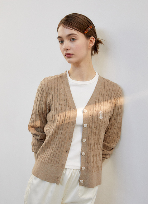 Classic Logo Embroidery cable cardigan_Oatmeal